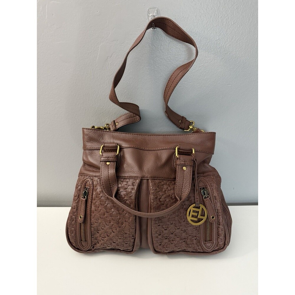 Elliott Lucca Teak Brown Leather Satchel Bag Style 103673 Shoulder Bag NWT